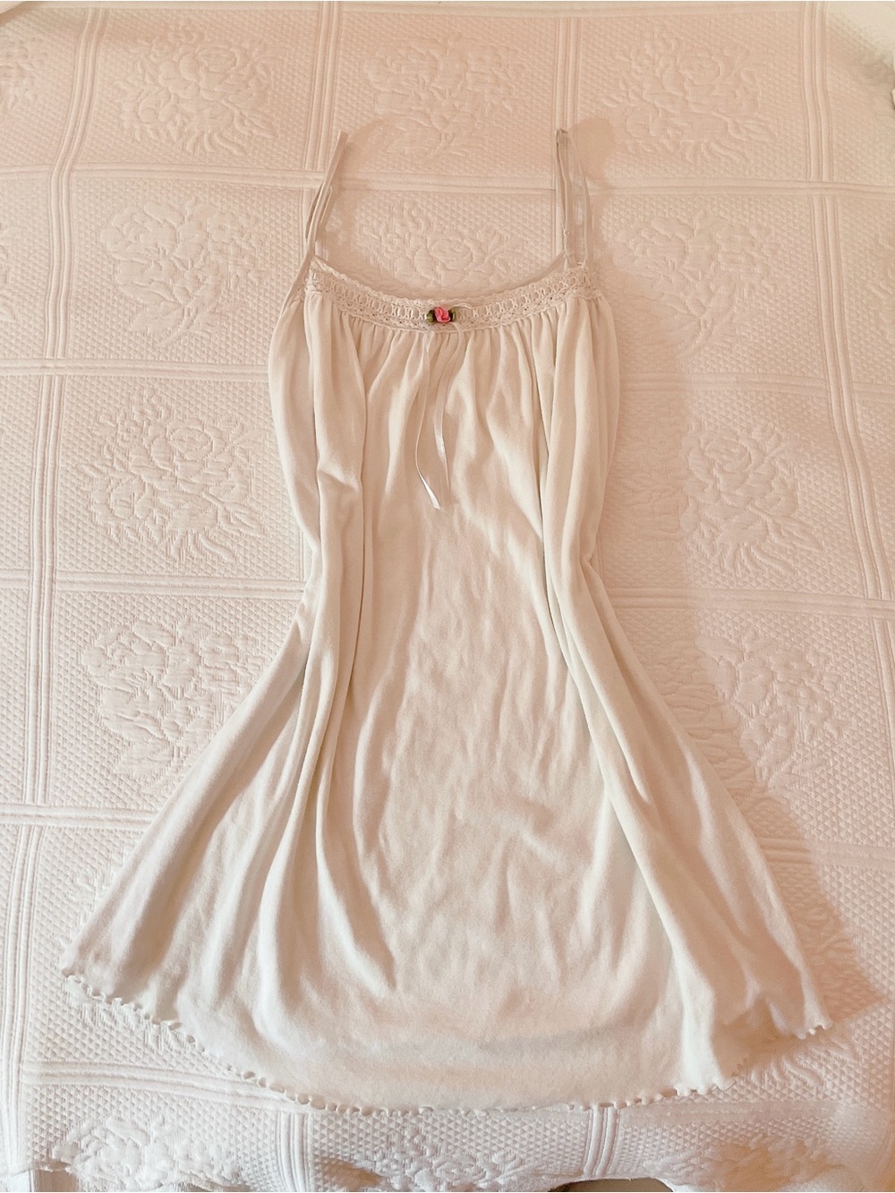 ྀིྀིྀིྀིྀི vintage victoria’s secret white rosette cotton babydoll slip dress
